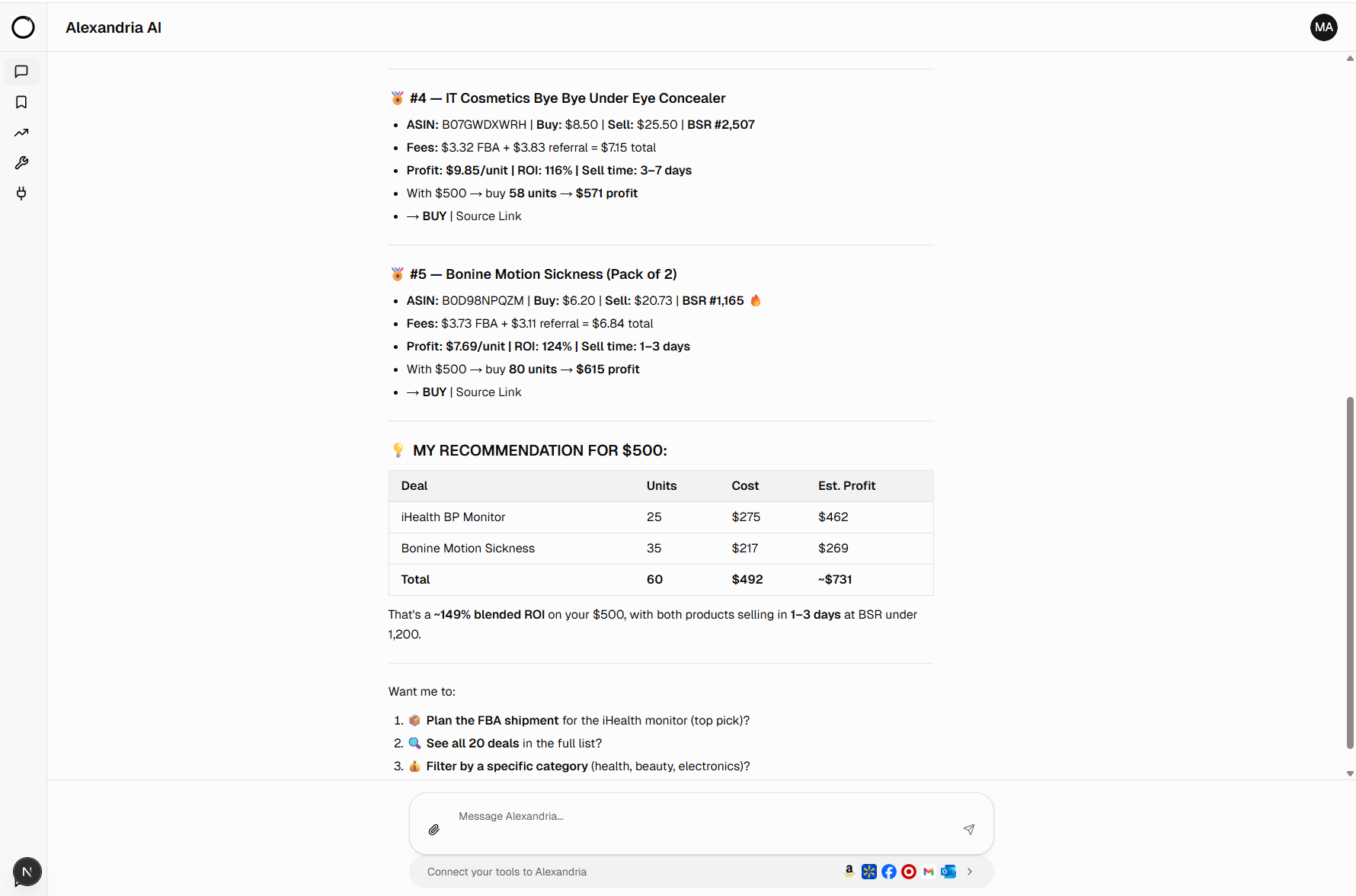 Alexandria AI budget allocation recommendation